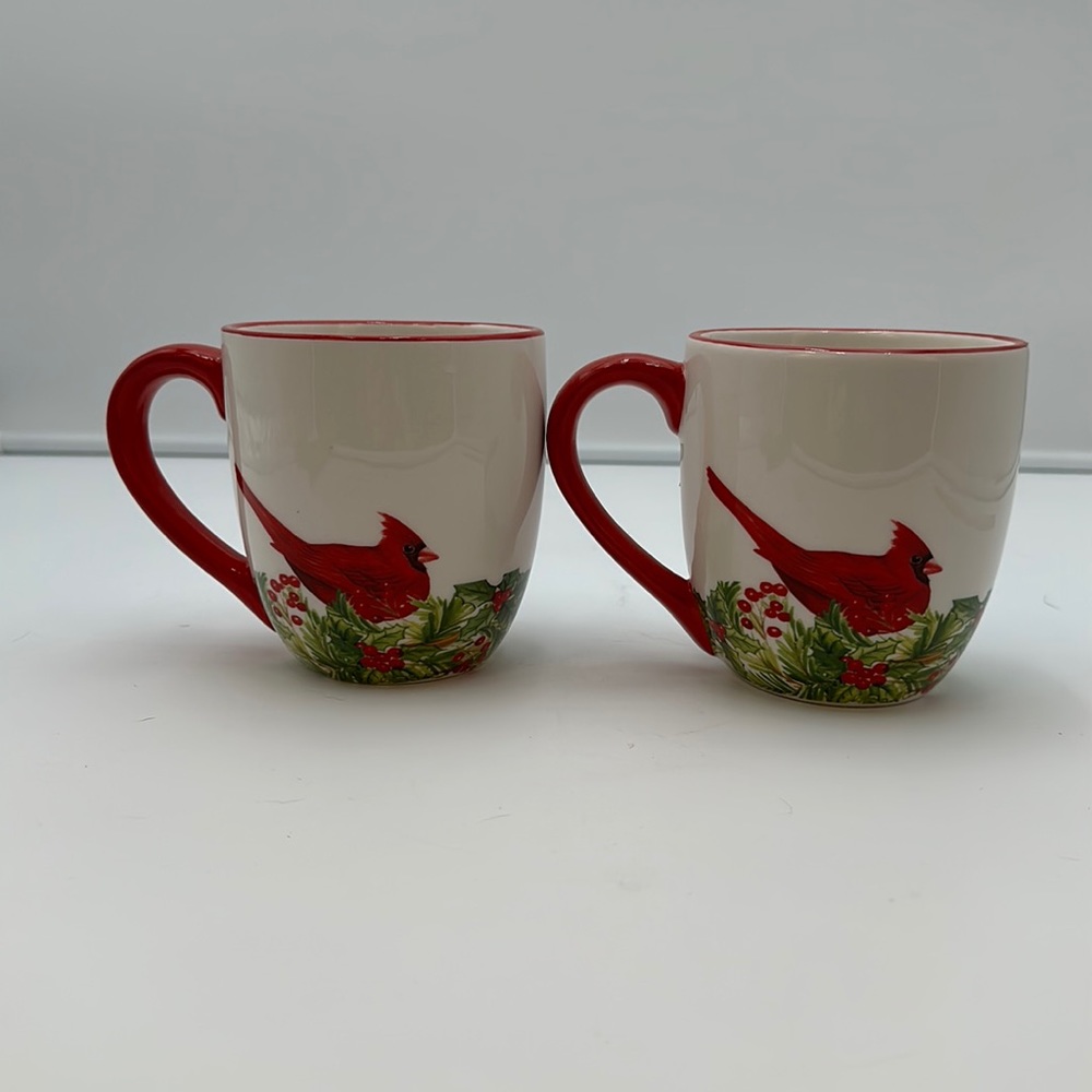 Sullivan’s Cardinals with Holly Fir Leaves Coffee Mugs - set of 2